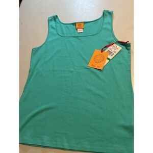 Ruby Rd Women Teal Cotton Square Neck Tank Top NWT 21153 Surf Size Large